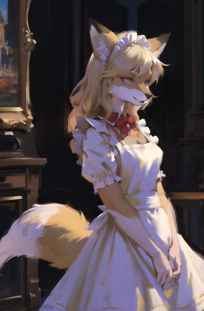 00034-2284853881-absurdres, highres, ultra detailed, masterpiece, sharp shading,portrait, _fox furry girl,kid,maid dress,(white apron_1.2),oil pa.png